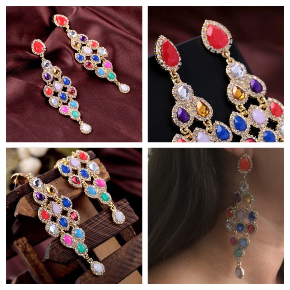💥NEW diamond drop earrings multi colored jewels